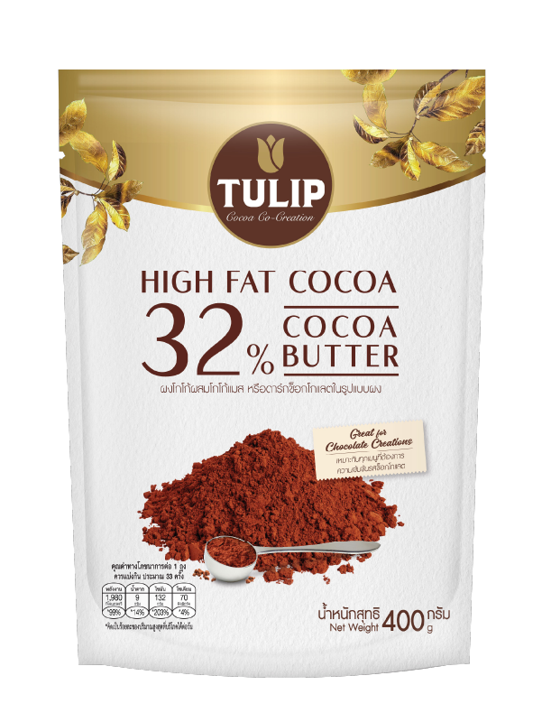 ทิวลิปผงโกโก้ผสมโกโก้แมส
ชนิดไขมันโกโก้ 32%